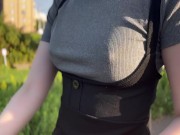 河川敷をノーブラ散歩 in Hokkaido Japanese no bra in public 12/16