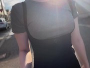 河川敷をノーブラ散歩 in Hokkaido Japanese no bra in public 2/16