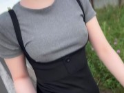 河川敷をノーブラ散歩 in Hokkaido Japanese no bra in public 4/16