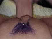 Goth girl with purple dyed bush gets multiple cumshots on pussy 11/16
