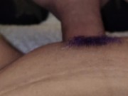 Goth girl with purple dyed bush gets multiple cumshots on pussy 2/16