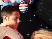 Nothing makes this babe happier than playing with two hard cocks 2/16