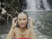 Monika Fox In Pink Top And Yellow Shorts Walks Through Jungle And Waterfalls 9/16