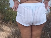 Flashing my big tits and big ass to any voyeurs on the public lake while hubby films 10/16