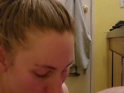Young Milf Sucks Dick in Strangers Bathroom 4/16