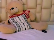 Beautiful otaku girl with a cute face seduces you with her leafy bush peeking out between her thick 1/16