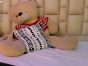 Beautiful otaku girl with a cute face seduces you with her leafy bush peeking out between her thick 3/16