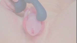 Femboy cum handsfree after teasing his caged clitty with vibro