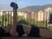 Working out on the balcony (SFW) 2/16
