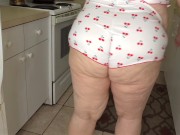 Hot bbw hijab busty mature milf lady cleaning in sexy working out booty shorts | Chubby Pawg granny 11/16