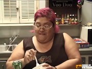 Redhead BBW sucks a guy with big dick before getting her bush smashed on the desk 1/16