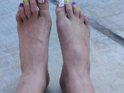 Spooky toes nail polish top of feet point of view spreading & wiggling my long toes 4/16