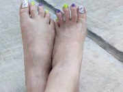 Spooky toes nail polish top of feet point of view spreading & wiggling my long toes 5/16