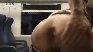 Hot Latin guy playing with his ass on a public train