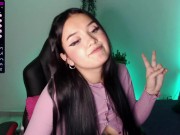 Cute college girl with a cute face shows her legs and feet in very cute pink stockings 15/16