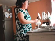 I surprise stepmom with a hard fuck in the kitchen 1/16