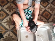 I surprise stepmom with a hard fuck in the kitchen