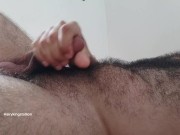Hairy man with big balls jerking off with hot moanings untill he came on hairy chest. 1/16