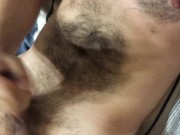 Horny hairy guy jerks his dick and moans with pleasure 15/16