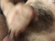 Horny hairy guy jerks his dick and moans with pleasure 2/16