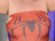 BBW DRESS AS SPIDERWOMAN LETS HER BELLY HANG 11/16
