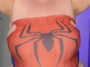 BBW DRESS AS SPIDERWOMAN LETS HER BELLY HANG 12/16