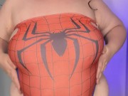 BBW DRESS AS SPIDERWOMAN LETS HER BELLY HANG 16/16