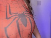 BBW DRESS AS SPIDERWOMAN LETS HER BELLY HANG 5/16