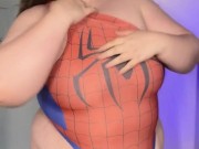 BBW DRESS AS SPIDERWOMAN LETS HER BELLY HANG 9/16
