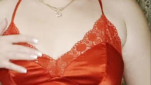 redheaded girl in a sexy red dress