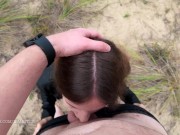 I went to the beach and seduced a guy so he fucked my mouth and filled my throat with his cum 3/16