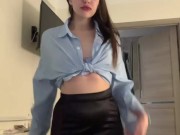 brunette in a very short skirt. 4/16