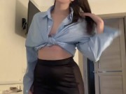 brunette in a very short skirt. 6/16