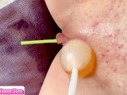 Innocent girl plays with lollipops in her pussy close up 13/16