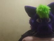 Big fat furry plays with massive belly 7/16