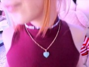 Cute faced redhead sucks dildo in pov for you