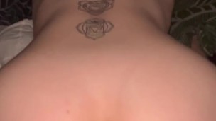 GIRL WITH A BACK TATTOO WANTS TO RIDE MY BIG HARD COCK IN THE MORNING