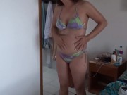 On the beach my beautiful wife shows off in a bikini and makes my cocks very hard 2/16