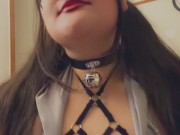 Bunny putting on a Collar with her Tits spilling out 13/16