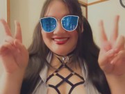 Bunny putting on a Collar with her Tits spilling out 15/16