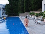 I get playful in a public pool while the householder is looking on me in the cameras 11/16