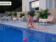 I get playful in a public pool while the householder is looking on me in the cameras 13/16