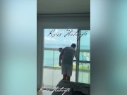 My husband's cuckold filming me showing off on the balcony to the males in the pool 16/16