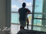 My husband's cuckold filming me showing off on the balcony to the males in the pool 2/16