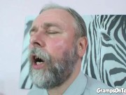 Horny threeway with teen and old man 8/16