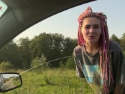 Cheated with a hottie. Fellow traveler fucked the driver and demanded more, sucking his big cock 1/16