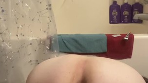 T-Girl in chastity can't hold in creampie any longer...