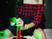 Goth girl shaking her pussy on a dildo enjoying music, making her own PMV 🤭✌🏻 4/16