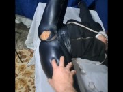 My sillicone doll and me in leather leggings.Legjob, tightjob, huge cumshot 10/16