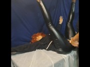 My sillicone doll and me in leather leggings.Legjob, tightjob, huge cumshot 15/16
